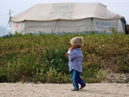 Un niño en el campo para desplazados de Laylan, en las afueras de Kirkuk, en Irak. 