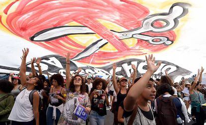 Una de las protestas estudiantiles en Brasilia contra los recortes de Jair Bolsonaro.