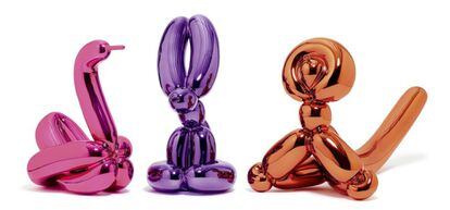 La escultura Animals de Jeff Koons, el artista vivo más cotizado, se compone de globos con forma de conejo (violeta), mono (naranja) y cisne (magenta). A la venta en Artsy.net. Precio: 35.100 euros
