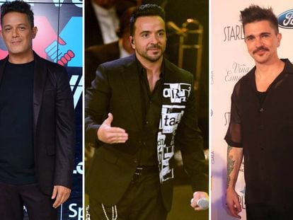 De izquierda a derecha: Alejandro Sanz, Luis Fonsi y Juanes.