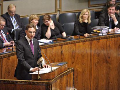 El primer ministro finland&eacute;s, Jyrki Katainen, en el Parlamento de su pa&iacute;s.
