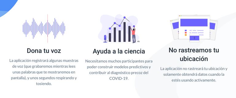 Pantallazo de la aplicación para detectar la Covid-19 con la voz