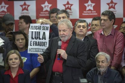 El expresidente Luiz Inácio Lula da Silva en una rueda de prensa este jueves en São Paulo.