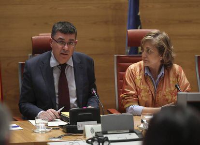 El presidente de las Cortess Valencianas, Enric Morera, durante su comparecencia en el Senado.