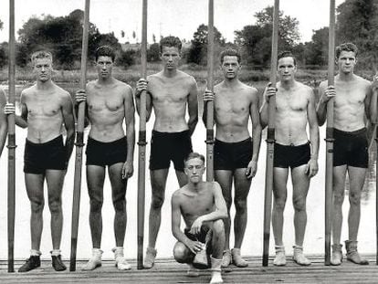 El equipo ol&iacute;mpico de remo de Estados Unidos que logr&oacute; el oro en 1936. 