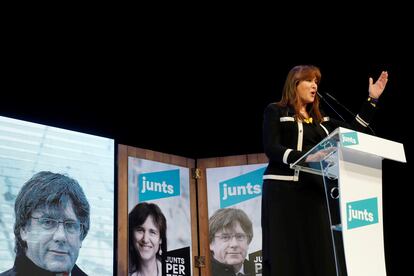 Laura Borràs, en el mitin de Junts en Igualada este sábado.