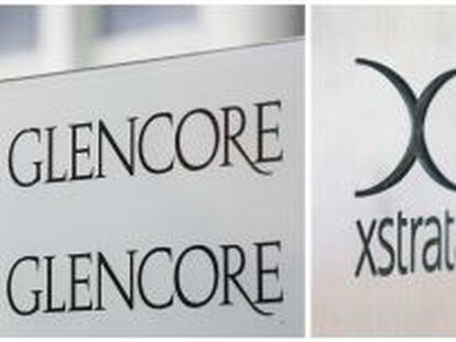 A combination file photo shows the logo of Glencore (L) in front of the company&#039;s headquarters in the Swiss town of Baar and the logo of Swiss mining company Xstrata (R) at their headquarters in Zug, both taken November 13, 2012. After years of on-off talks, months of brinksmanship and often bitter negotiations, Glencore&#039;s head Ivan Glasenberg gets to complete the $30 billion acquisition of Xstrata on May 2, 2013, the mining industry&#039;s biggest takeover yet.  REUTERS/Michael Buholzer/Files  (SWITZERLAND - Tags: BUSINESS COMMODITIES LOGO)