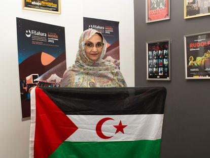 Aminatu Haidar en el festival internacional de cine FiSahara, celebrado en diciembre de 2023 en Madrid.