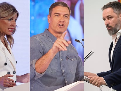 Yolanda Díaz, Pedro Sánchez y  Santiago Abascal.