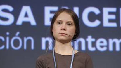 Greta Thunberg, durante su intervención en la Cumbre del Cambio Climático, celebrada en Madrid.