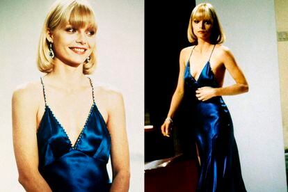 Patricia Norris fue la encargada de idear los vestidos lenceros de Elvira Hancock. El modelo azul de satén fue seleccionado por ‘Vogue’ como uno de los 10 mejores vestidos de fiesta de la historia del cine.