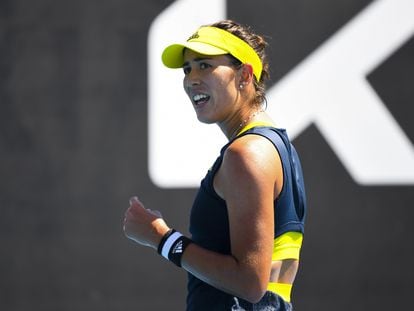 Muguruza celebra su victoria contra Samsonova, este miércoles en Melbourne.