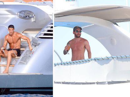 Cristiano Ronaldo y, a la derecha, Lionel Messi, de vacaciones en Ibiza.