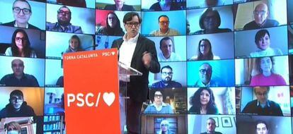 El ministro de Sanidad, Salvador Illa, durante su primer acto de precampaña como candidato socialista a la Presidencia de Cataluña