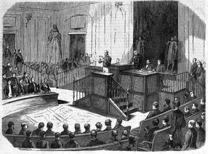 Dibujo de la apertura de las cortes constituyentes el día 11 de febrero de 1869, publicado en 'El Museo Universal'.