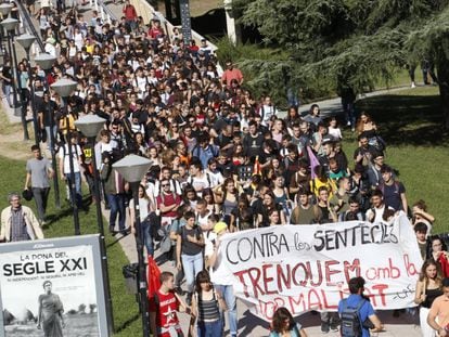 Manifestación de estudiantes de la Universidad Autónoma de Barcelona (UAB) en octubre de 2019.