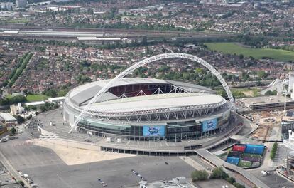 Vista aérea del estadio de Wembley, en Londres.