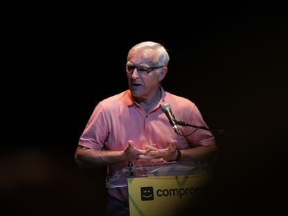 Joan Ribó, en la asamblea de Compromís de Valencia, este martes en el Teatre Micalet de Valencia.