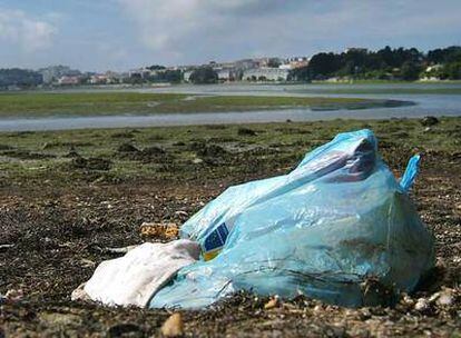 Basura abandonada ayer en la ría coruñesa de O Burgo.