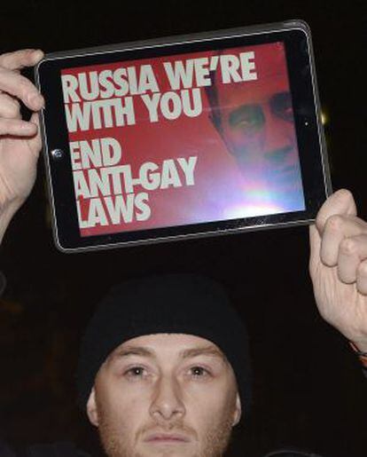 Protesta en Londres contra las leyes homófobas rusas el 5 de febrero.