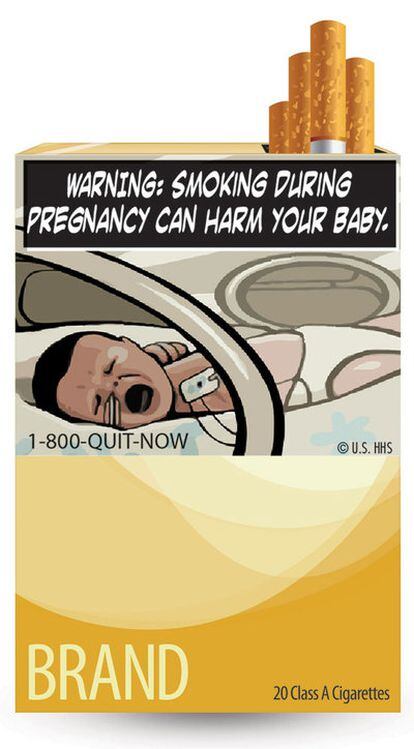 Bebés prematuros, pulmones enfermos y tráqueas perforadas ilustran algunos de los carteles de la campaña contra la adicción al tabaco.