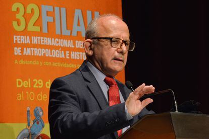 Diego Prieto Hernández, director General del Instituto Nacional de Antropología e Historia (INAH), durante la inauguración de la  Feria Internacional del Libro de Antropología e Historia en 2021.
