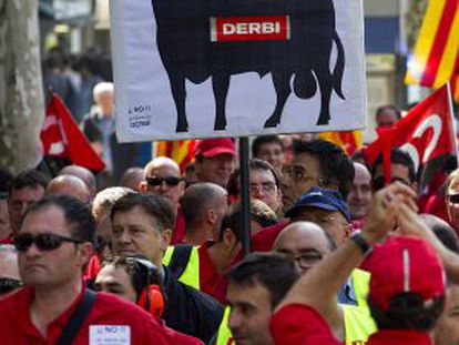 Protesta de los trabajadores de Derbi, el año pasado.
