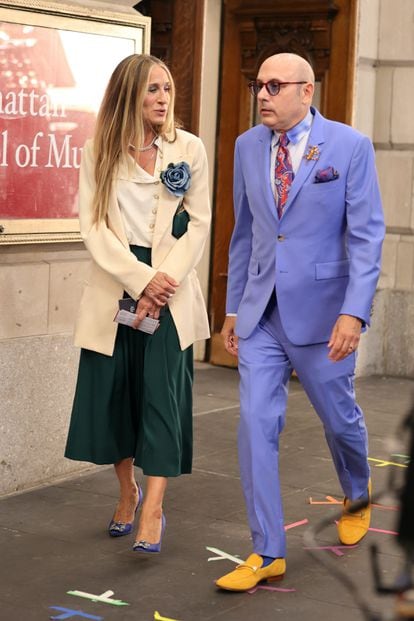 Sarah Jessica Parker and Willie Garson, during the filming of 'And Just Like That ...' in July 2021 in New York.