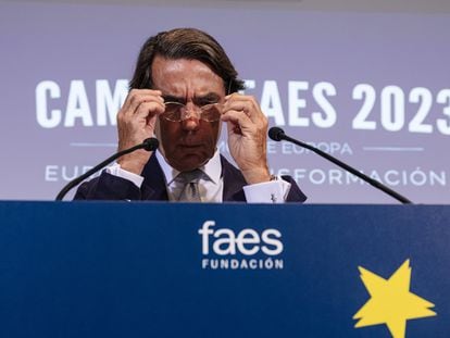 José María Aznar, durante la inauguración del Campus FAES este martes en Madrid.