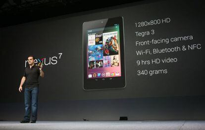Hugo Barra, responsable de Android, durante la presentaci&oacute;n de su tableta estrella.