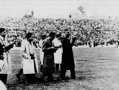 Isidro L&aacute;ngara, antes de jugar contra el Madrid en 1946.