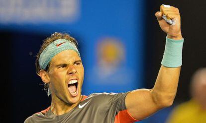 Nadal celebrando un punto en semifinales ante Federer.