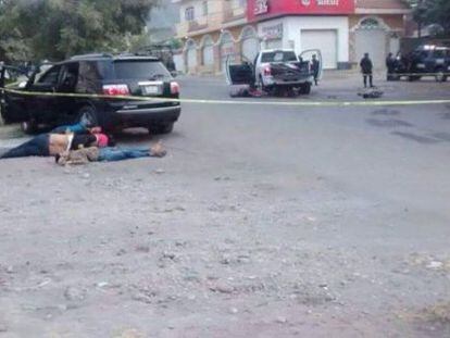 La escena del enfrentamiento en Apatzingán, en enero pasado.