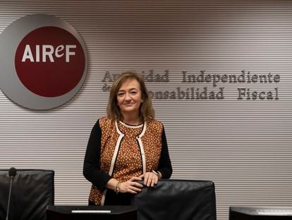 La presidenta de la AIReF, Cristina Herrero, durante la presentación del informe este viernes.