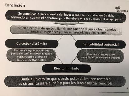 Detalle de una de las presentaciones de Iberdrola sobre la inversi&oacute;n en la salida a Bolsa de Bankia.