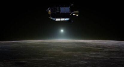 Recreación de la nave LADEE sobre la Luna.