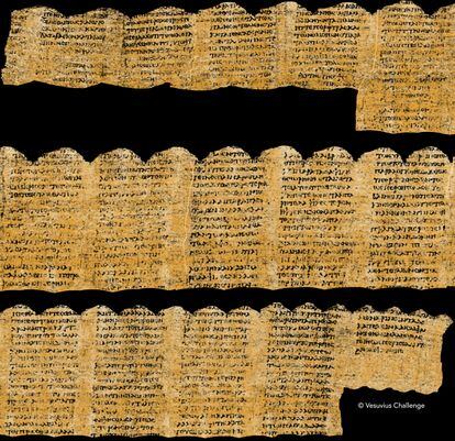 Text of a rolled papyrus never seen in 2,000 years and now deciphered thanks to the use of artificial vision technology