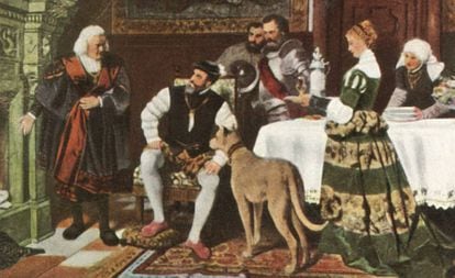 Carlos V con los Fugger en Augsburgo, en una pintura del sigo XVI.