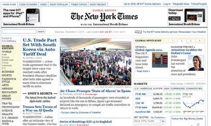 La situación aérea en España abre la edición global digital del rotativo neoyorquino