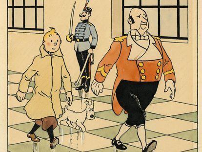 El dibujode Tintin subastado hoy en Par&iacute;s.
