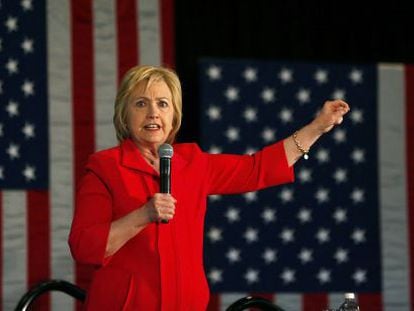 La principal candidata dem&oacute;crata, Hillary Clinton, durante un discurso.