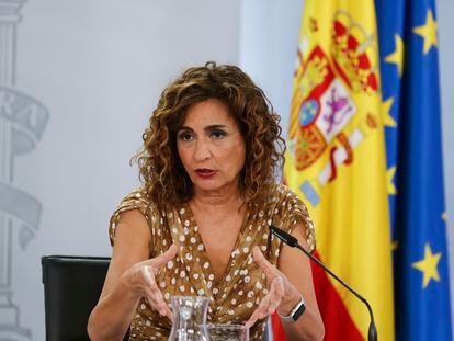 La ministra de Hacienda, María Jesús Montero, durante la rueda de prensa ofrecida tras la reunión del Consejo de Ministros.