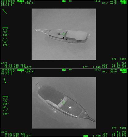 Imágenes aéreas tomadas por el avión de Frontex el 25 de febrero en las que puede verse la respuesta térmica "significativa".