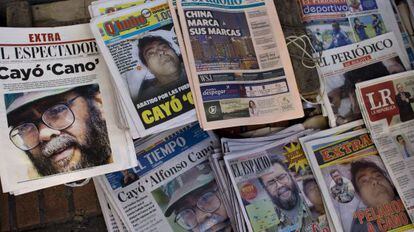 Portadas de la prensa colombiana informando de la muerte de Cano.