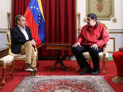 Zapatero y Maduro en una reuni&oacute;n en Caracas.