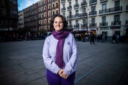 Catalina Braña, de 19 años, en una de las protestas feministas de Madrid. 