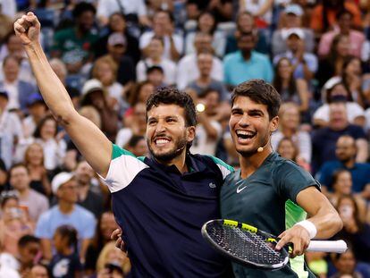 El cantante Sebastián Yatra y el tenista Carlos Alcaraz en Nueva York, agosto de 2023