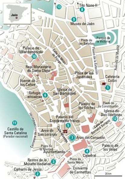 Mapa de monumentos y bares de Jaén.
