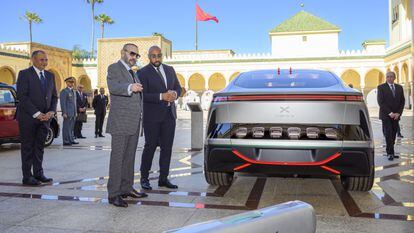 King Mohammed VI presides over the presentation of a vehicle at the Royal Palace in Rabat on May 15.