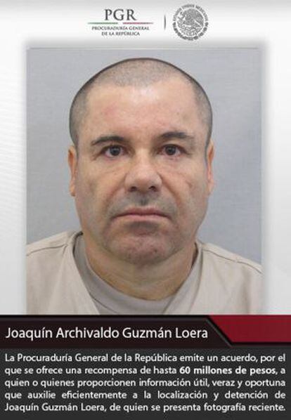 Ficha de recompensa de Joaquín Guzmán.
